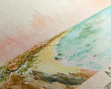 Load image into Gallery viewer, Aruba, autonomous country of the Kingdom of the Netherlands Watercolor Beach Print, Vacation Gift, autonomous country of the Kingdom of the Netherlands Wall Art, Framed Canvas Print, Framed Beach Painting