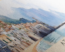 Load image into Gallery viewer, Atrani, Italy Watercolor Beach Print, Vacation Gift, Italy Wall Art, Beach Painting, Beach Decor, Beach Painting