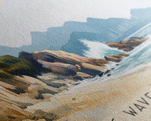 Load image into Gallery viewer, Big Wave Bay Beach, Hong Kong Watercolor Print, Vacation Gift, Hong Kong Wall Art, Beach Painting, Beach Decor, Large Wall Art, Wood Frame Art