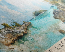 Load image into Gallery viewer, Blue Lagoon Island, Bahamas Watercolor Print, Vacation Gift, Bahamas Wall Art, Beach Painting, Beach Decor, Large Wall Art, Wood Frame Art