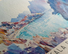 Load image into Gallery viewer, Cala Pregonda, Spain Watercolor Print, Vacation Gift, Spain Wall Art, Beach Painting, Beach Decor, Large Wall Art, Wood Frame Art