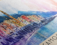 Carregar imagem no visualizador da galeria, Camogli Beach, Italy Watercolor Beach Print, Vacation Gift, Italy Wall Art, Framed Canvas Print, Framed Beach Painting