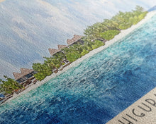 Load image into Gallery viewer, Dhigurah Island, Maldives Watercolor Print, Vacation Gift, Maldives Wall Art, Beach Painting, Beach Decor, Large Wall Art, Wood Frame Art