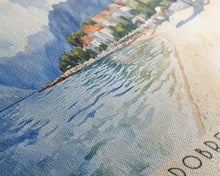 Load image into Gallery viewer, Dobrec Beach, Montenegro Watercolor Beach Print, Vacation Gift, Montenegro Wall Art, Beach Painting, Beach Decor, Beach Painting