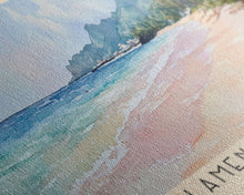 Carregar imagem no visualizador da galeria, Flamenco Beach, Puerto Rico Watercolor Beach Print, Vacation Gift, Puerto Rico Wall Art, Framed Canvas Print, Framed Beach Painting