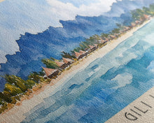 Load image into Gallery viewer, Gili Islands, Indonesia Watercolor Beach Print, Vacation Gift, Indonesia Wall Art, Beach Painting, Beach Decor, Beach Painting