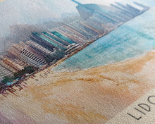 Load image into Gallery viewer, Lido Beach, Hong Kong Watercolor Print, Vacation Gift, Hong Kong Wall Art, Beach Painting, Beach Decor, Large Wall Art, Wood Frame Art