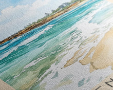 Carregar imagem no visualizador da galeria, Adventure Bay, Australia Watercolor Beach Print, Vacation Gift, Australia Wall Art, Framed Canvas Print, Framed Beach Painting