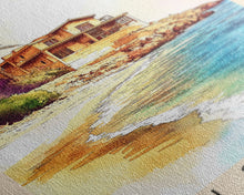 Load image into Gallery viewer, Ain Sokhna, Egypt Watercolor Print, Vacation Gift, Egypt Wall Art, Beach Painting, Beach Decor, Large Wall Art, Wood Frame Art