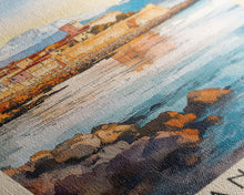 Load image into Gallery viewer, Antibes, France Watercolor Print, Vacation Gift, France Wall Art, Beach Painting, Beach Decor, Large Wall Art, Wood Frame Art