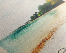 Load image into Gallery viewer, Aroa Beach, Cook Islands Watercolor Print, Vacation Gift, Cook Islands Wall Art, Beach Painting, Beach Decor, Large Wall Art, Wood Frame Art