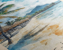 Load image into Gallery viewer, Belle-Île-en-Mer, France Watercolor Print, Vacation Gift, France Wall Art, Beach Painting, Beach Decor, Large Wall Art, Wood Frame Art