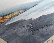 Carregar imagem no visualizador da galeria, Camogli Beach, Italy Watercolor Beach Print, Vacation Gift, Italy Wall Art, Framed Canvas Print, Framed Beach Painting