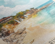 Load image into Gallery viewer, Dunn’s River Falls Beach, Jamaica Watercolor Print, Vacation Gift, Jamaica Wall Art, Beach Painting, Beach Decor, Large Wall Art, Wood Frame Art