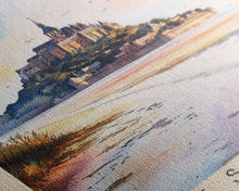 Load image into Gallery viewer, Mont Saint-Michel, France Watercolor Beach Print, Vacation Gift, France Wall Art, Beach Painting, Beach Decor, Beach Painting