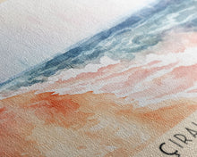 Load image into Gallery viewer, Çıralı Beach, Turkey Watercolor Print, Vacation Gift, Turkey Wall Art, Beach Painting, Beach Decor, Large Wall Art, Wood Frame Art