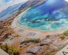 Load image into Gallery viewer, Çıralı Beach, Turkey Watercolor Print, Vacation Gift, Turkey Wall Art, Beach Painting, Beach Decor, Large Wall Art, Wood Frame Art