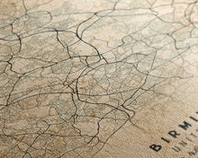 Load image into Gallery viewer, Birmingham UK map print poster or framed canvas, England map print poster canvas, UK city map print poster canvas, Vintage Travel Art