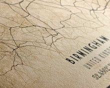 Load image into Gallery viewer, Birmingham UK map print poster or framed canvas, England map print poster canvas, UK city map print poster canvas, Vintage Travel Art