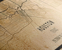 Load image into Gallery viewer, Distressed Panoramic Houston map print poster canvas print, framed road map art, map print poster canvas, Houston city map print canvas