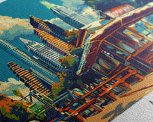 Carregar imagem no visualizador da galeria, Austin Texas Panoramic Travel Poster Framed Canvas Print, Mid Century Modern Art, Pop Art Style, Wall Art Decor, Home Decoration