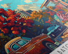 Load image into Gallery viewer, Baton Rouge Louisiana Panoramic Painting Framed Canvas Print, Mid Century Modern Art, Pop Art Style, Travel Poster, Wall Art Decor