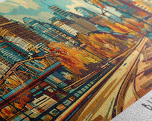 Carregar imagem no visualizador da galeria, Buffalo New York Panoramic Painting Framed Canvas Print, Mid Century Modern Art, Pop Art Style, Travel Poster, Living Room Decor