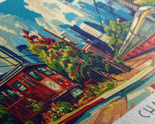 Cargar imagen en el visor de la galería, Charlotte North Carolina Panoramic Painting Framed Canvas Print, Mid Century Modern Art, Pop Art Style, Travel Poster, Wall Art Decor