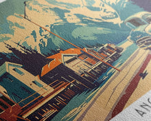 Load image into Gallery viewer, Anchorage Alaska Panoramic Painting, Mid Century Modern Framed Canvas Print, Retro Pop Art Travel Poster, Wall Art, Home Decor, Office Art