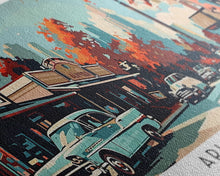 Carregar imagem no visualizador da galeria, Arlington Texas Panoramic Wall Art, Mid Century Modern Framed Canvas Print, Retro Pop Art Travel Poster, Office Wall Art, Living Room Decor