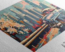 Load image into Gallery viewer, Atlanta Georgia Panoramic Painting, Mid Century Modern Framed Canvas Print, Retro Pop Art Travel Poster, Wall Decor, Gift Idea, Home Decor