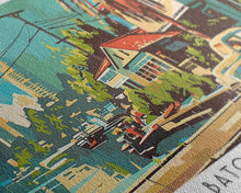 Load image into Gallery viewer, Baton Rouge Louisiana Panoramic Wall Art, Retro Pop Art Framed Canvas Print, Mid Century Modern Travel Poster, Living Room Decor, Office Art