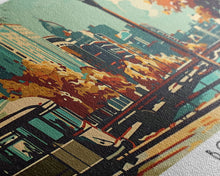 Load image into Gallery viewer, Boston Massachusetts Panoramic Wall Art, Mid Century Modern Framed Canvas Print, Retro Pop Art Travel Poster, Office Art, Living Room Decor