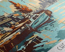 Load image into Gallery viewer, Chesapeake Virginia Panoramic Wall Art, Mid Century Modern Framed Canvas Print, Retro Pop Art Travel Poster, Office Art, Living Room Decor