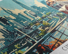 Load image into Gallery viewer, Cincinnati Ohio Panoramic Wall Art, Retro Pop Art Framed Canvas Print, Mid Century Modern Travel Poster, Living Room Decor, Wall Hanging, Office Art