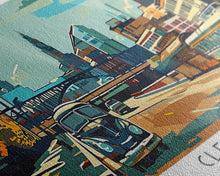 Load image into Gallery viewer, Cleveland Ohio Panoramic Wall Art, Mid Century Modern Framed Canvas Print, Retro Pop Art Travel Poster, Office Wall Art, Living Room Decor