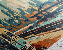 Load image into Gallery viewer, Columbus Ohio Panoramic Painting, Mid Century Modern Framed Canvas Print, Retro Pop Art Travel Poster, Wall Art, Home Decor, Office Art, Gift Idea