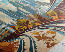 Load image into Gallery viewer, Dallas Texas Panoramic Wall Art, Retro Pop Art Framed Canvas Print, Mid Century Modern Travel Poster, Living Room Decor, Office Art