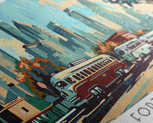 Carregar imagem no visualizador da galeria, Fort Worth Texas Panoramic Wall Art, Mid Century Modern Framed Canvas Print, Retro Pop Art Travel Poster, Office Art, Living Room Decor