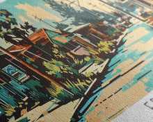 Carregar imagem no visualizador da galeria, Fresno California Panoramic Wall Art, Retro Pop Art Framed Canvas Print, Mid Century Modern Travel Poster, Living Room Decor, Wall Hanging, Office Art