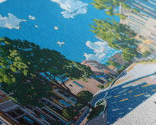 Load image into Gallery viewer, Allen Texas Panoramic Painting, Mid Century Modern Framed Canvas Print, Retro Pop Art Travel Poster, Living Room Wall Art Decor, City Art