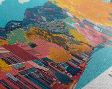 Load image into Gallery viewer, Arvada Colorado Panoramic Painting, Mid Century Modern Framed Canvas Print, Retro Pop Art Travel Poster, Living Room Wall Art, City Print