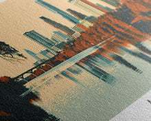 Carregar imagem no visualizador da galeria, Austin Texas Panoramic Painting, Mid Century Modern Framed Canvas Print, Retro Pop Art Travel Poster, Home Decor, City Art