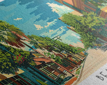 Load image into Gallery viewer, Beaumont Texas Panoramic Painting, Mid Century Modern Framed Canvas Print, Retro Pop Art Travel Poster, Living Room Wall Art, City Print