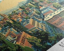 Load image into Gallery viewer, Berkeley California Panoramic Painting, Mid Century Modern Framed Canvas Print, Retro Pop Art Travel Poster, Home Decor, City Print