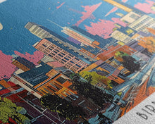 Load image into Gallery viewer, Birmingham Alabama Panoramic Painting, Mid Century Modern Framed Canvas Print, Retro Pop Art Travel Poster, Office Wall Art, City Print