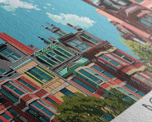 Load image into Gallery viewer, Boston Massachusetts Panoramic Painting, Mid Century Modern Framed Canvas Print, Retro Pop Art Travel Poster, Home Decor, City Art