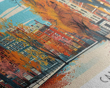 Carregar imagem no visualizador da galeria, Cambridge Massachusetts Panoramic Painting, Mid Century Modern Framed Canvas Print, Retro Pop Art Travel Poster, Home Decor, City Print