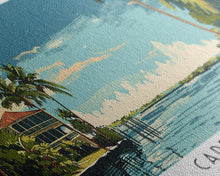 Carregar imagem no visualizador da galeria, Cape Coral Florida Panoramic Painting, Mid Century Modern Framed Canvas Print, Retro Pop Art Travel Poster, Home Decor, City Print