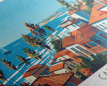 Carregar imagem no visualizador da galeria, Carlsbad California Panoramic Painting, Mid Century Modern Framed Canvas Print, Retro Pop Art Travel Poster, Living Room Wall Art, City Print